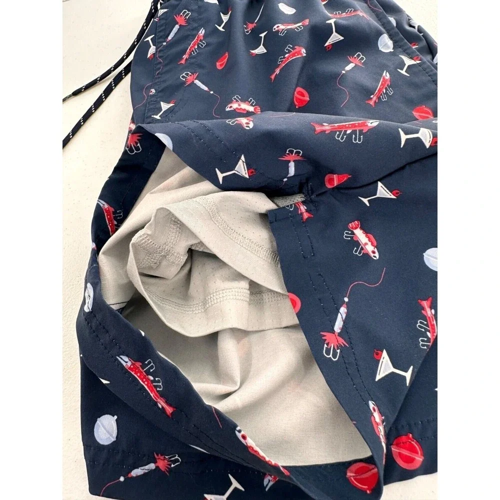 Columbia PFG‎ Mens Fishing Swim Shorts S Navy Fishing Print martini Bathing